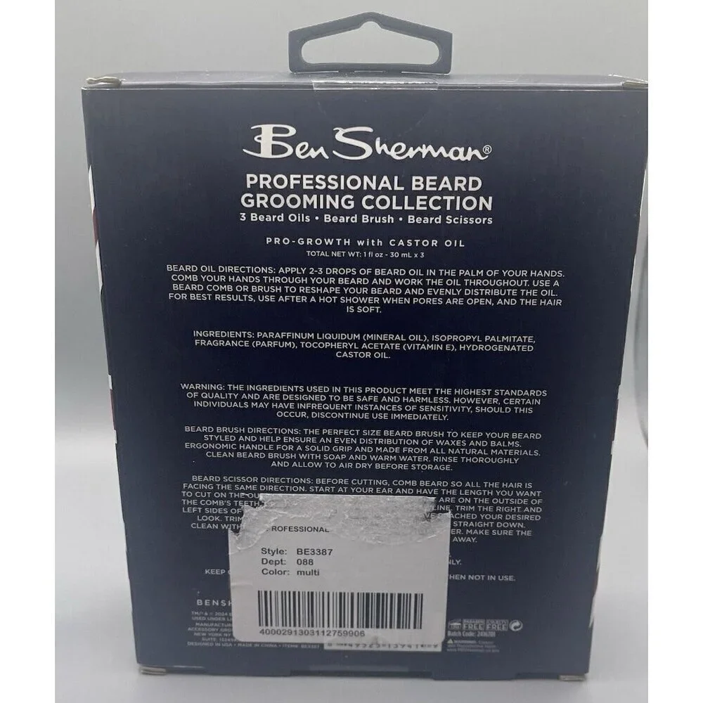 Ben Sherman Professional Beard Grooming Oils-Brush-Scissors- 5 Piece Set
